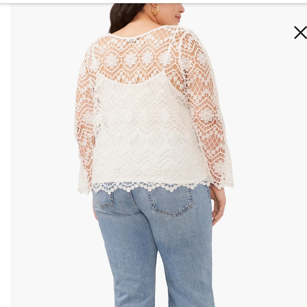 Vince Camuto Blouse Floral Crochet White PLUS 1X NWT - Picture 2 of 9